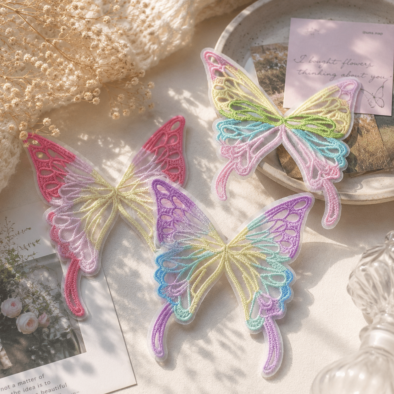 Embroidered Butterfly Mesh Applique Patch - dongccxicc